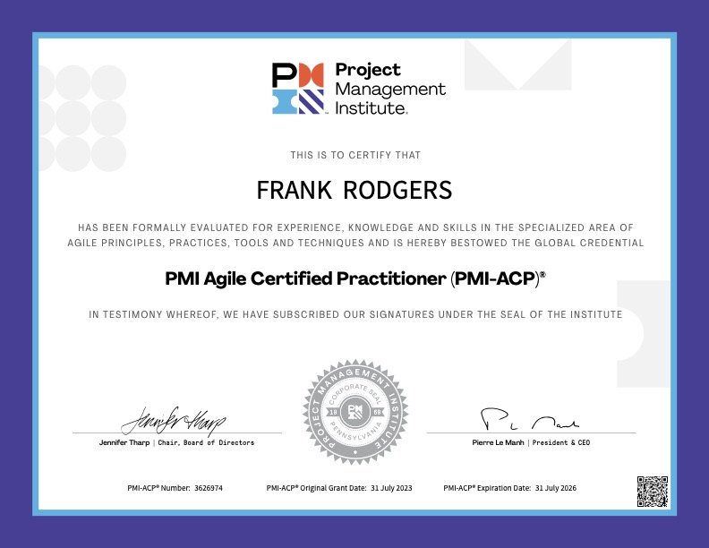 PMI-ACT Cert, Frank Joseph Rodgers